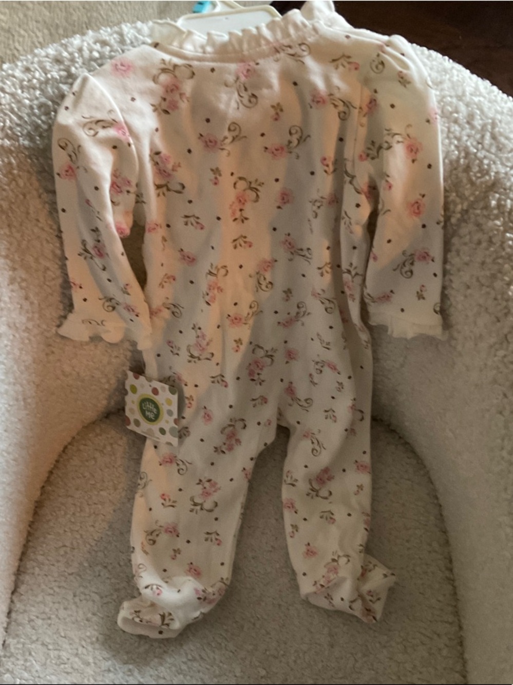 Cream Floral Baby One-Piece Footed Pajamas with Hat NWT - Picture 6 of 6